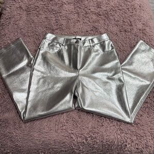 7 for All Mankind Women Silver Metallic Straight Leg Pants